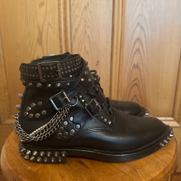 Saint Laurent Leather Patterned Moto Boots - Picture 3 of 9